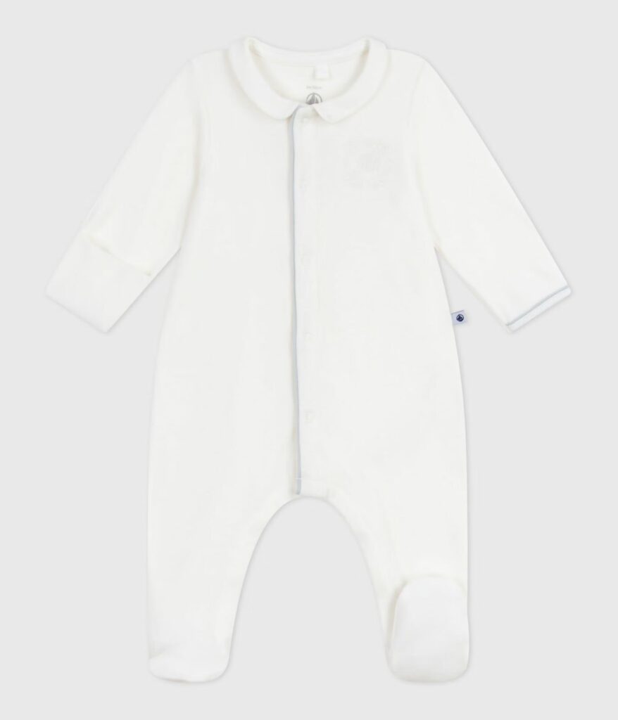Babies' plain velour pyjama suit with a collar