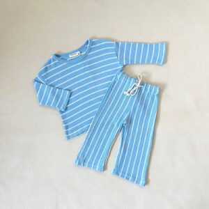 Alma Cotton Stripe Long Sleeve Set - Blue/White Stripe