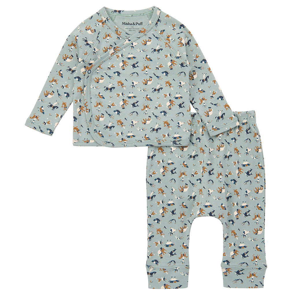 Baby Two Piece Wrap Set Onsen Blue Circus Print