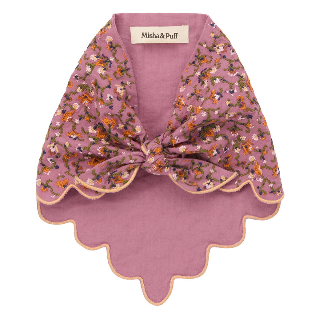 Child Embroidered Scallop Scarf Antique Rose Pink