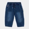 Blue denim trousers for boys with drawstring