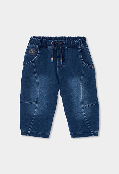 Blue denim trousers for boys with drawstring