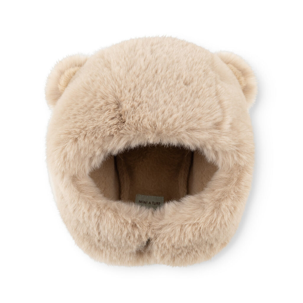 Fleece Lined Bear Winter Hat with Tie