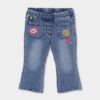 Girl's blue denim trousers with floral patches
