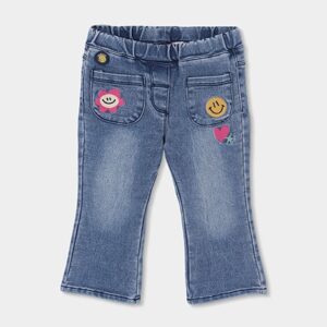 Girl's blue denim trousers with floral patches