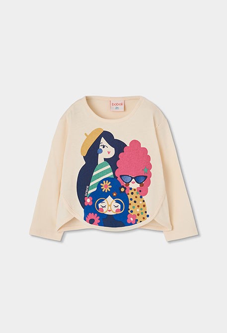Girl's cream knitted T-shirt with friends print