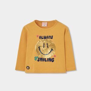 Girl's yellow knitted T-shirt with smiley sequins