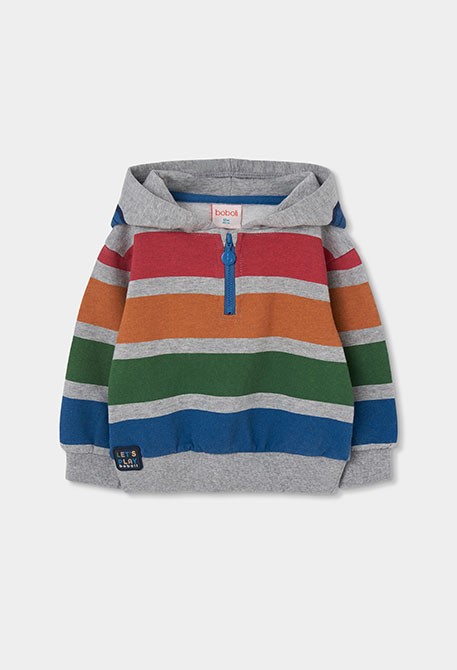 Grey vigore striped multicolour terry sweatshirt for boys