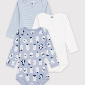 Petit Bateau - Pack of long-sleeved bodysuits in snowman-print cotton