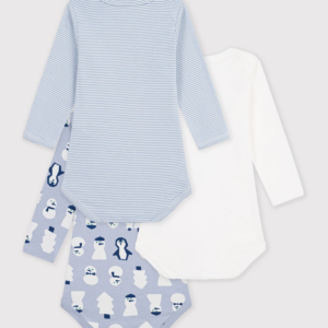 Petit Bateau - Pack of long-sleeved bodysuits in snowman-print cotton