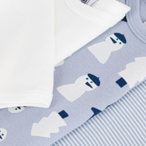 Petit Bateau - Pack of long-sleeved bodysuits in snowman-print cotton