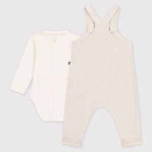 Petit Bateau - Baby's cotton dungarees and bodysuit set with plain collar