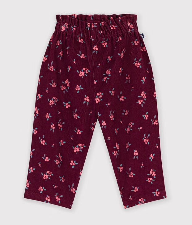 Baby floral print velvet trousers