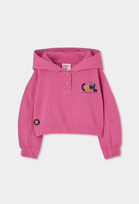 Strawberry fleece hoodie for girls with printed hood